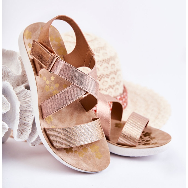 S.Barski Children's Sandals With Velcro Pink Gold Alise golden golden 1 S.Barski Children's Sandals With Velcro Pink Gold Alise golden golden 1