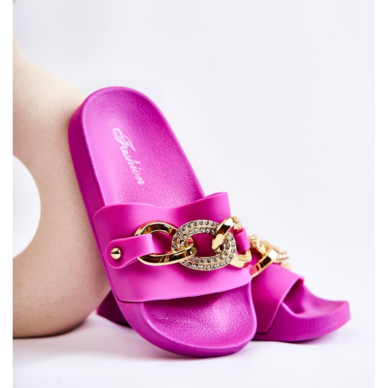 FK1 Children's Rubber Slippers With A Decorative Chain Fuchsia Suzie pink 1