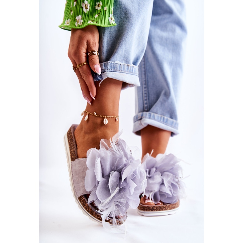 PS1 Women's Suede Slippers With Decorative Flower Gray Alimos grey 1