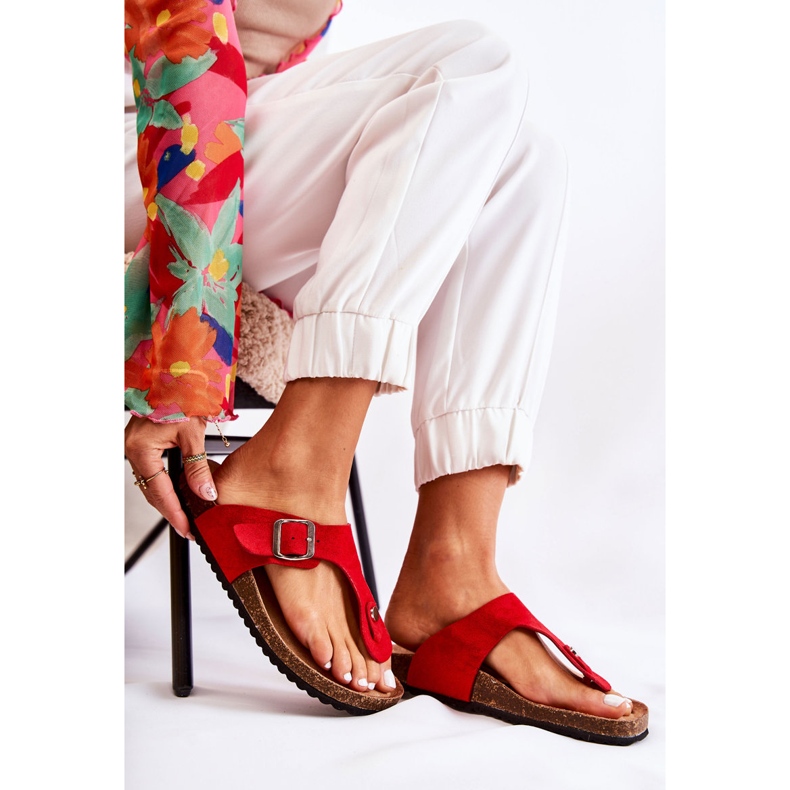 FB1 Women's Slippers With A Buckle Red Elina 1
