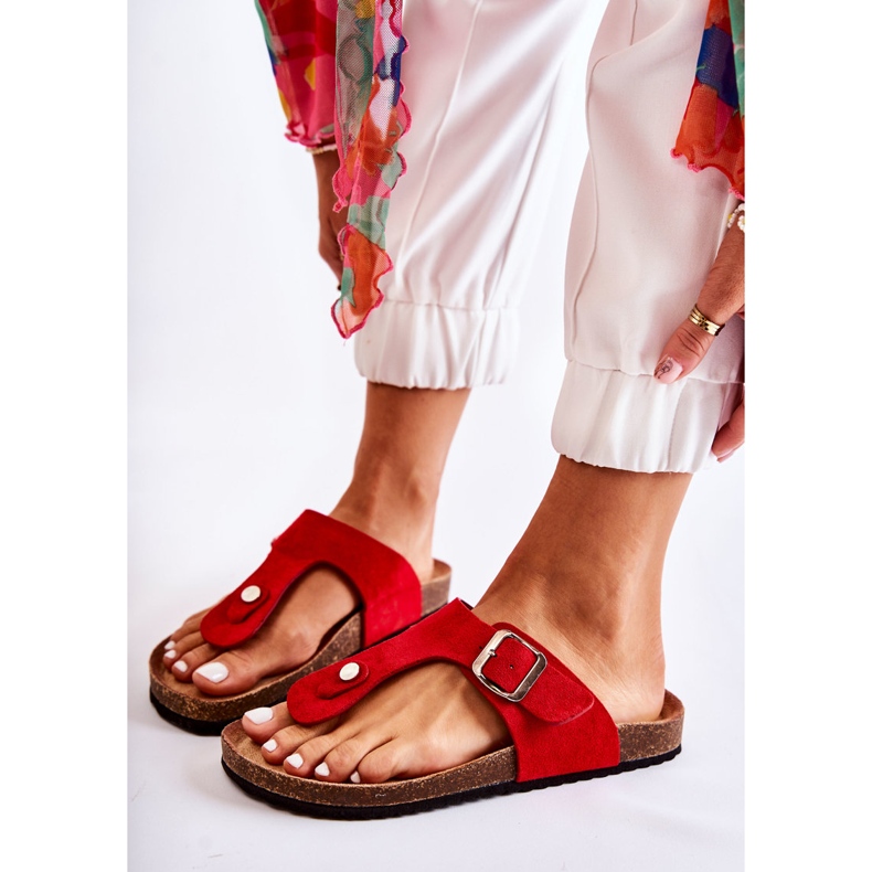 FB1 Women's Slippers With A Buckle Red Elina 2