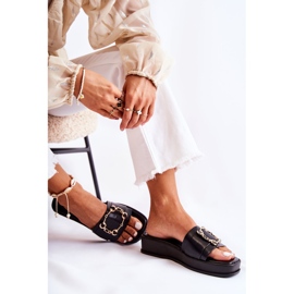 S.Barski Women's Fashionable Leather Black Slippers Adaline 2