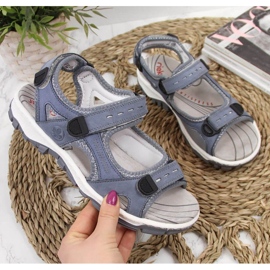 Leather sandals with Velcro Rieker W RKR458 blue 1