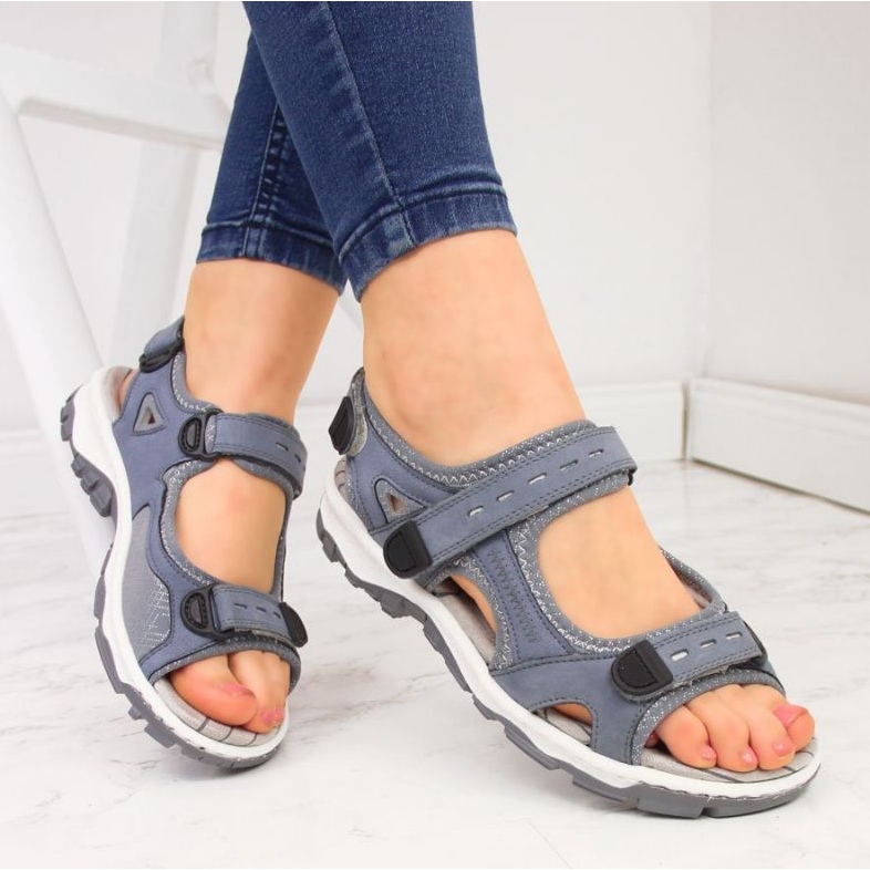 Leather sandals Velcro W RKR458 blue KeeShoes