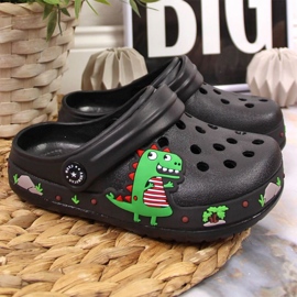 American Club Jr.AM900A black slippers with a dinosaur 2