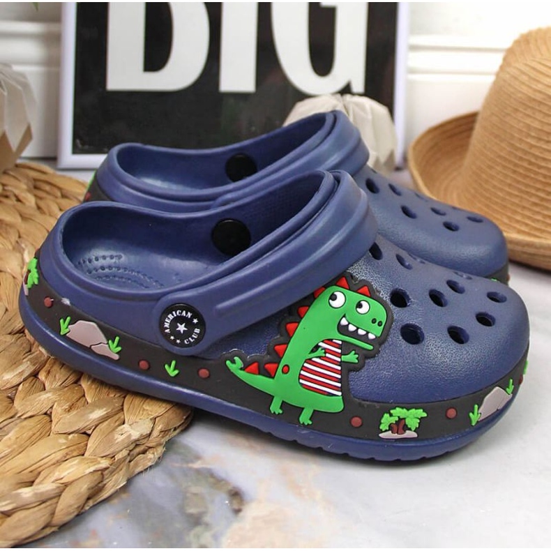 American Club Jr.AM900B navy blue slippers with a dinosaur 1