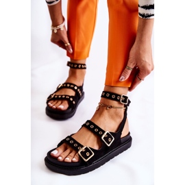 PM1 Women's Suede Sandals With Straps Black Parys 1