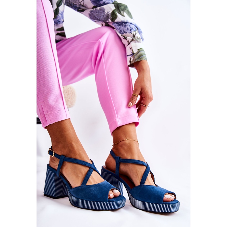 Suede Sandals On A Massive Heel Maciejka 05543-17 Navy Blue 2