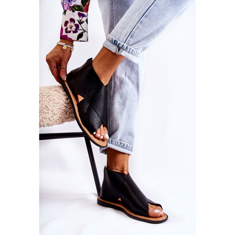 S.Barski Women's Black Leather Catalise Sandals 1