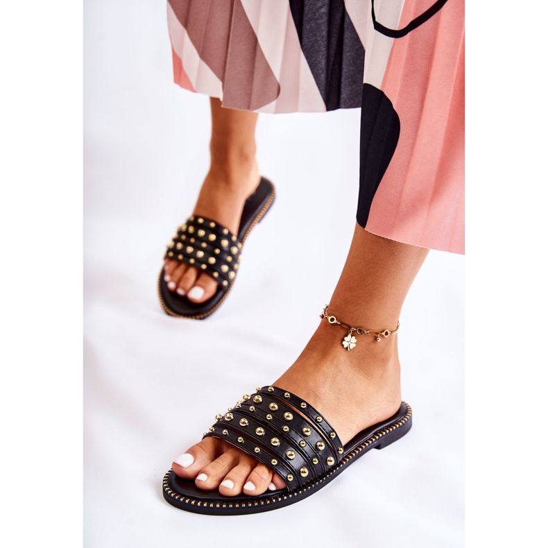 S.Barski Women's Leather Slippers With Black Brien Ornament 1 S.Barski Women's Leather Slippers With Black Brien Ornament 1