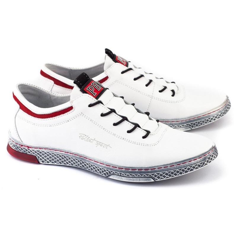 Polbut Men's leather casual shoes K23 white with red 3