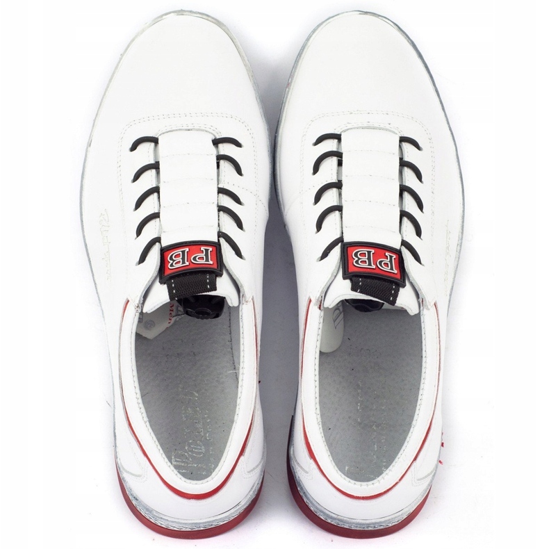 Polbut Men's leather casual shoes K23 white with red 5