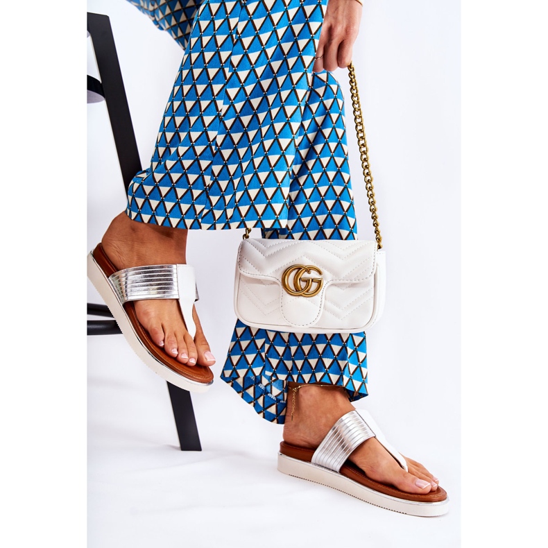 Women's Slippers Flip-flops On The Platform White and Silver Morissa 2