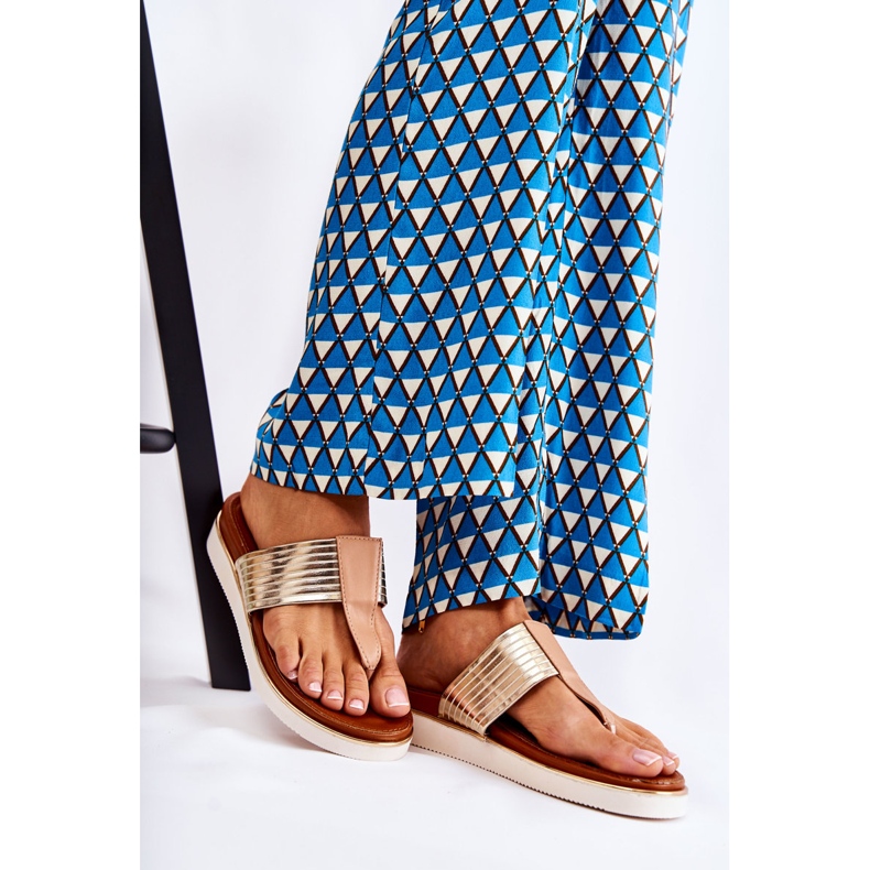 Women's Slippers Flip-Flops On The Beige-Gold Morissa Platform brown golden 1