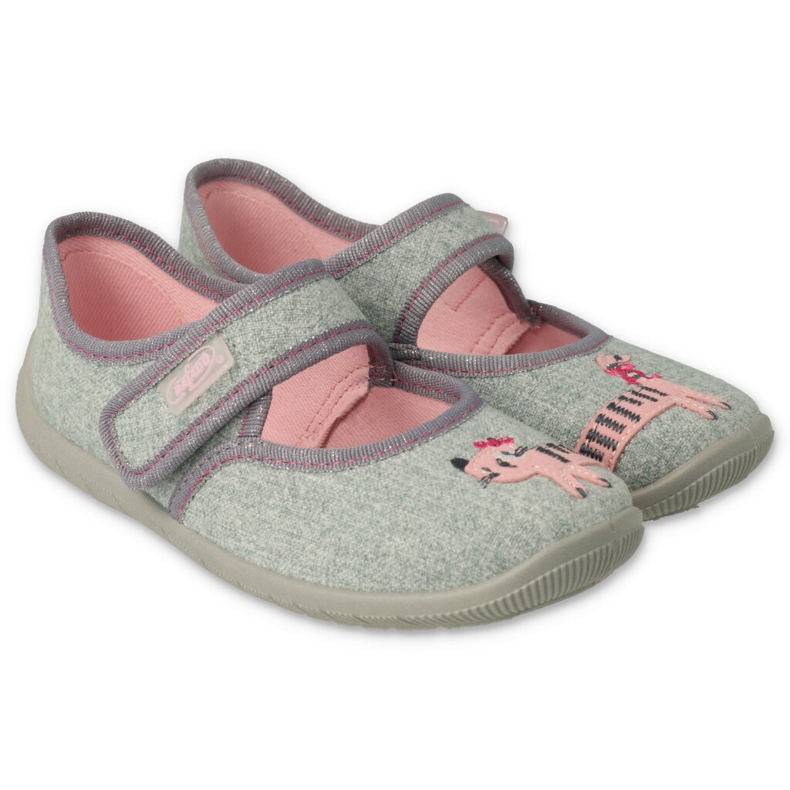 Befado children's slippers with a kitty 955x006 pink grey 1