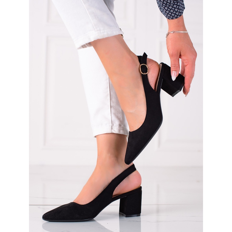 SHELOVET Black pumps with an open heel 1