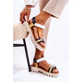 Leather Sandals With Velcro Maciejka L5009-02 Navy Blue-White 2