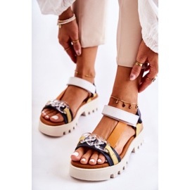 Leather Sandals With Velcro Maciejka L5009-02 Navy Blue-White 1