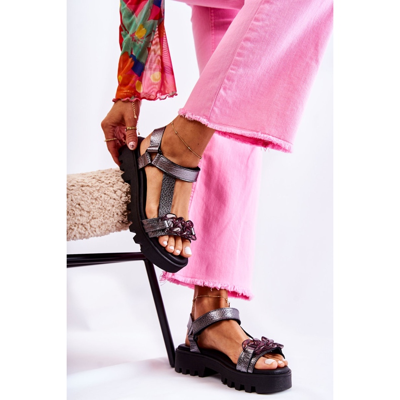 Leather Sandals With Velcro Maciejka L5009-41 Dark Silver 1