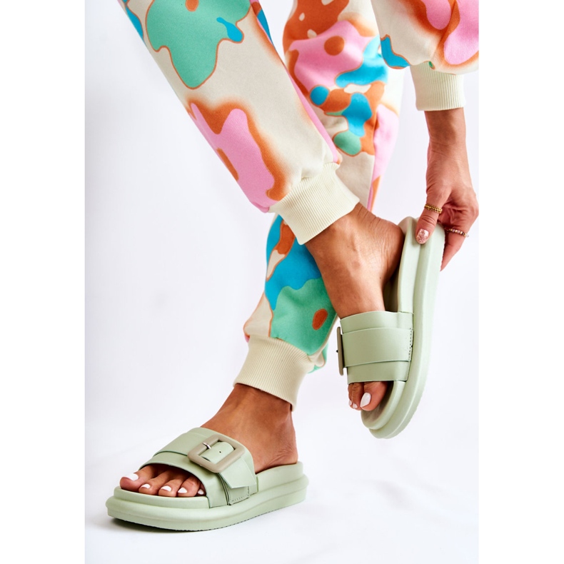Women's Green Slippers With A Buckle Devia 1