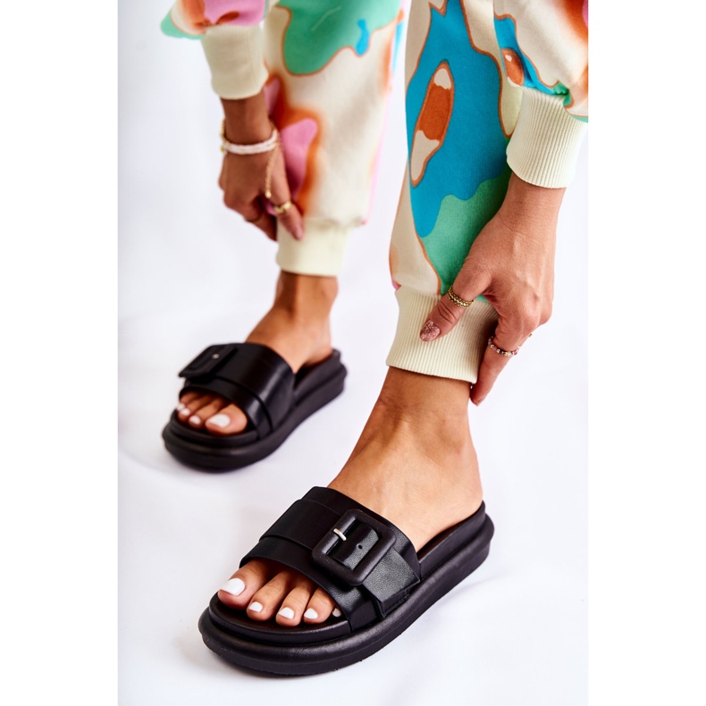 Women's Black Slippers With Buckle Devia 1