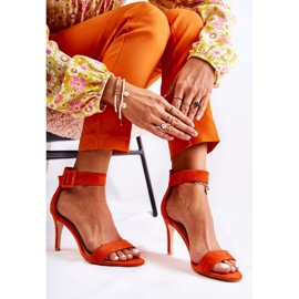 Women's Suede Sandals On A Heel Orange Marconi 2