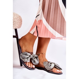 Women's Rubber Slippers With A Bow Black-Gray Meriden 2