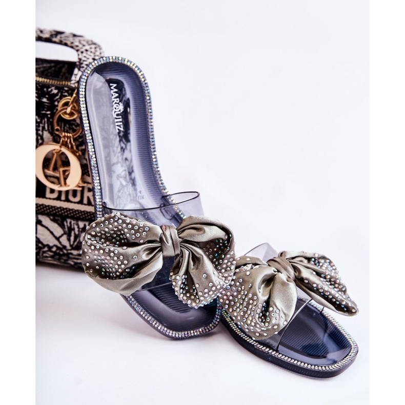 Women's Rubber Slippers With A Bow Black-Gray Meriden 1