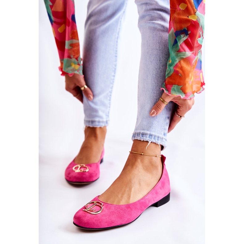 Women's Suede Ballerinas With Nicole Decoration 2746 Fuchsia pink 1