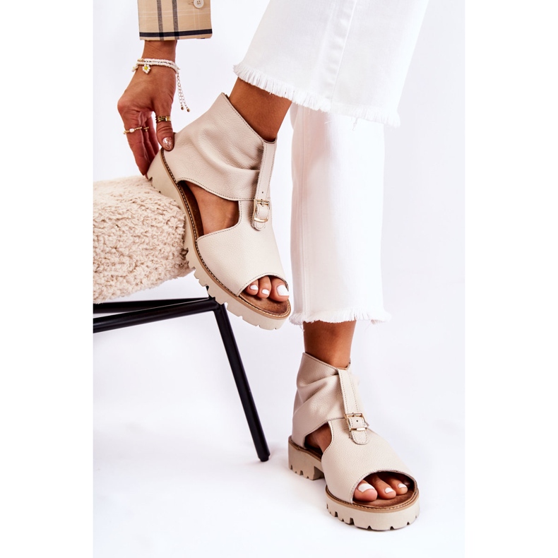 Women's Leather Sandals With Zipper Nicole 2748 Beige brown 2