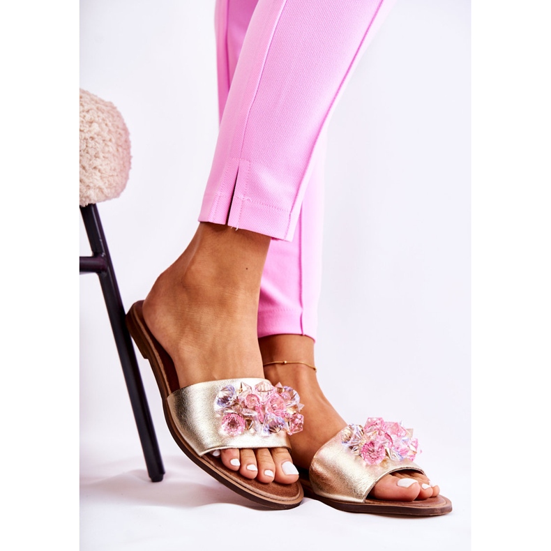 Leather Women's Slippers With Nicole 2726 Golden Decoration 1 Leather Women's Slippers With Nicole 2726 Golden Decoration 1