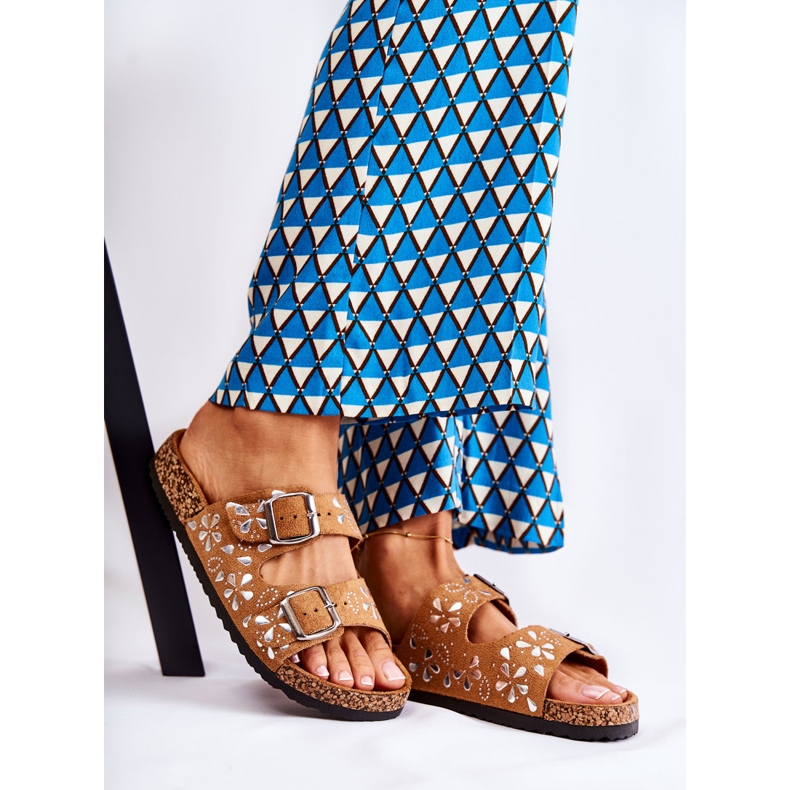 PG1 Brown Dalvio Suede Slippers With Rhinestones 1