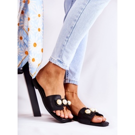 PG1 Women's Black Tacoma Slippers With Decorative Pearls 2