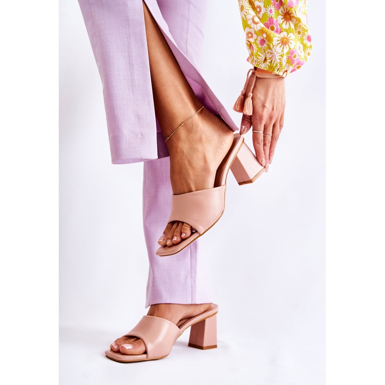 PG1 Leather Classic Slippers On High Heel Nude Talena pink 2