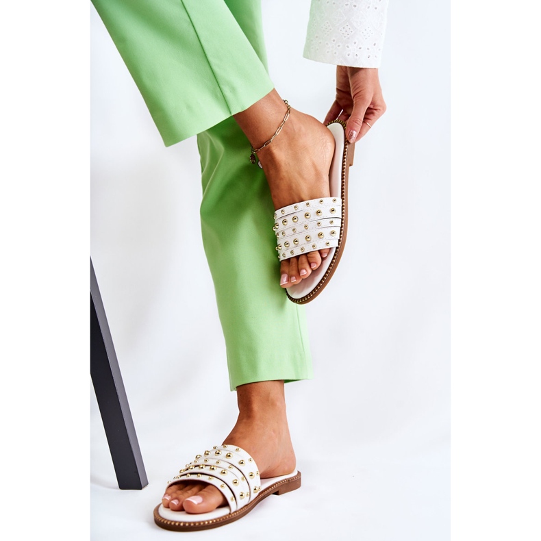 S.Barski Women's Leather Slippers With White Brien Decoration 2