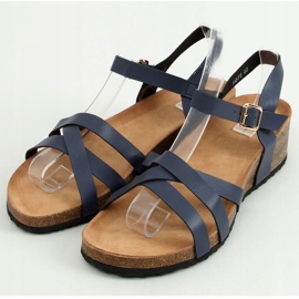 Navy blue sandals on a cork wedge heel H072 1