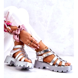 PS1 Leather Sandals With Strips Silver Minorite 4