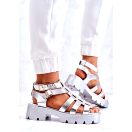 PS1 Leather Sandals With Strips Silver Minorite 3