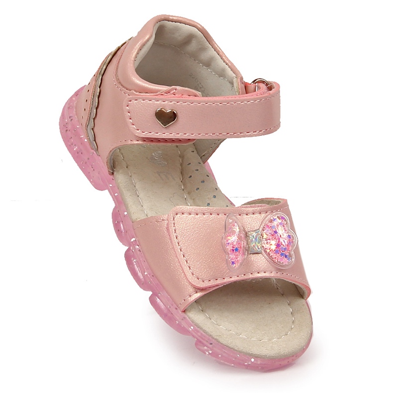Girls' sandals with velcro and a bow pink 1