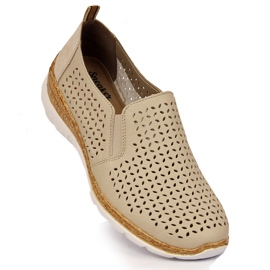 Women's beige openwork leather shoes Rieker N4251-60 1
