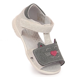 Girls' sandals with velcro kittens Kornecki 6859 silver grey 1