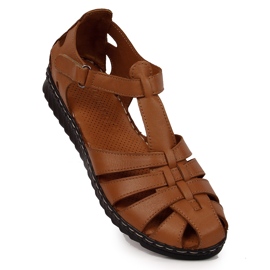 Brown leather women's sandals with velcro T.Sokolski 1
