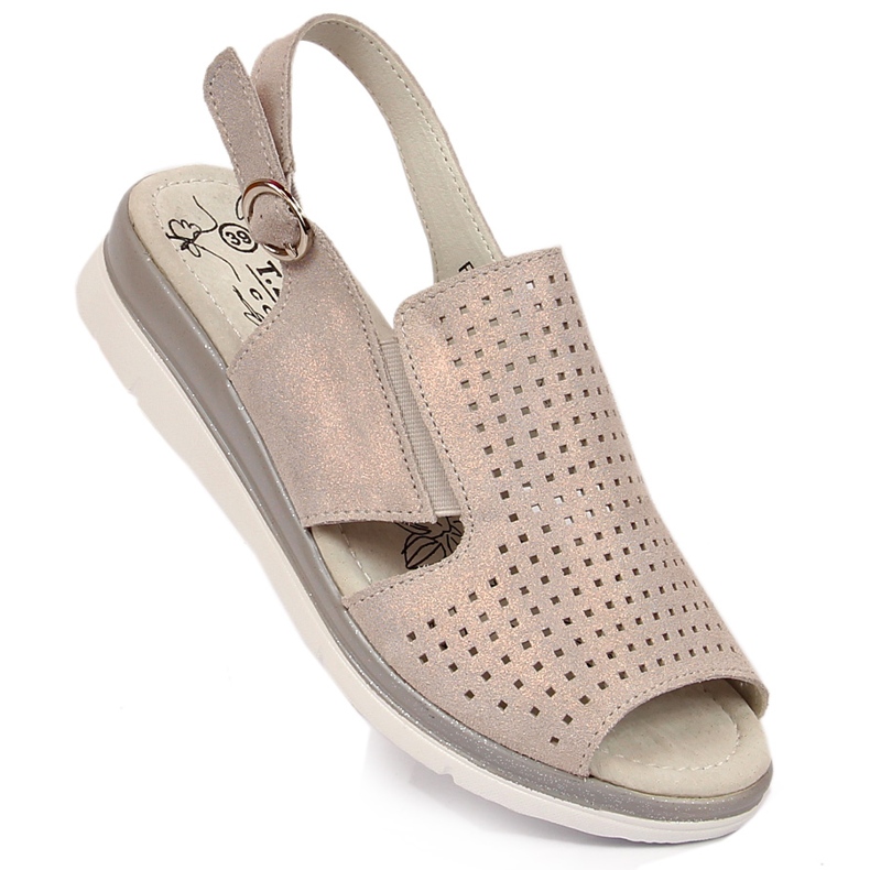 Comfortable leather sandals with an elastic T.Sokolski beige 1
