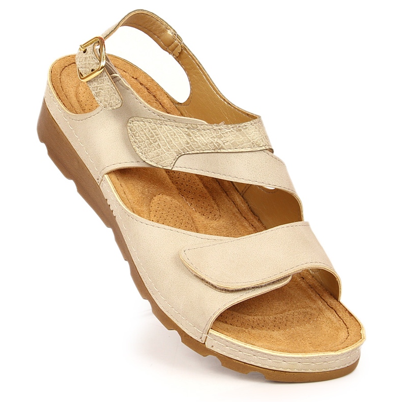 Women's sandals with Velcro on a beige wedge Vinceza 1