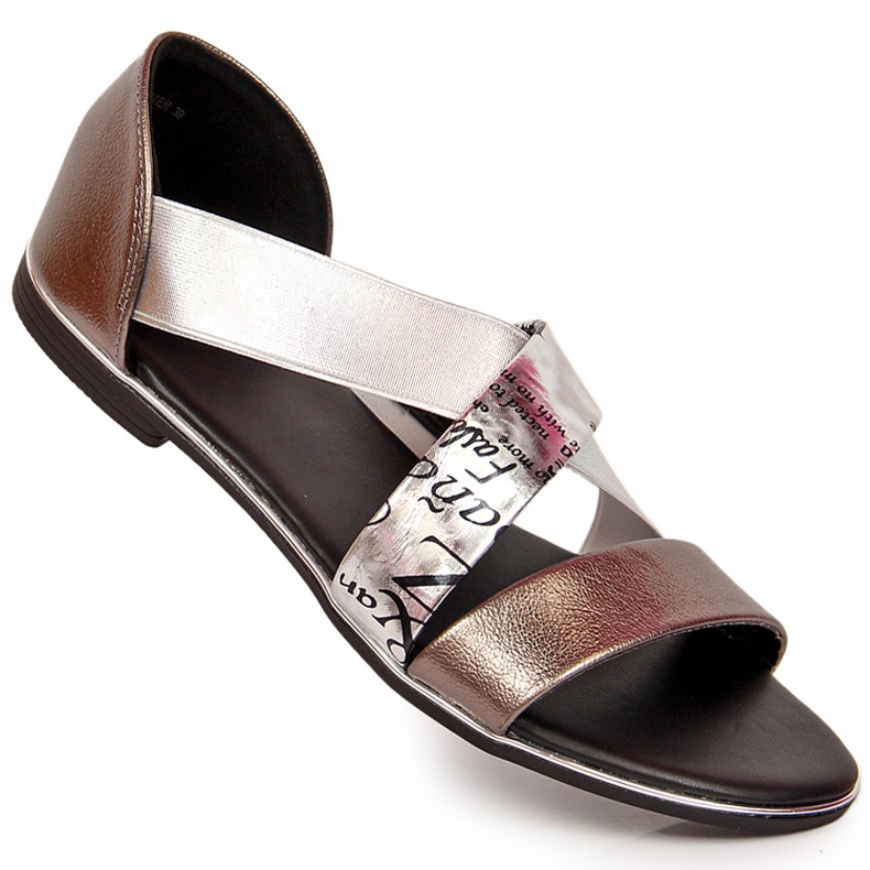 Women's sandals with an elastic band, silver Jezzi 1
