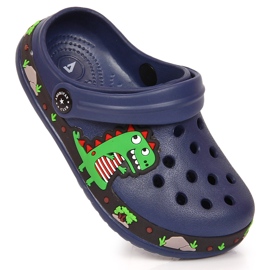 American Club navy blue slippers with a dinosaur 1