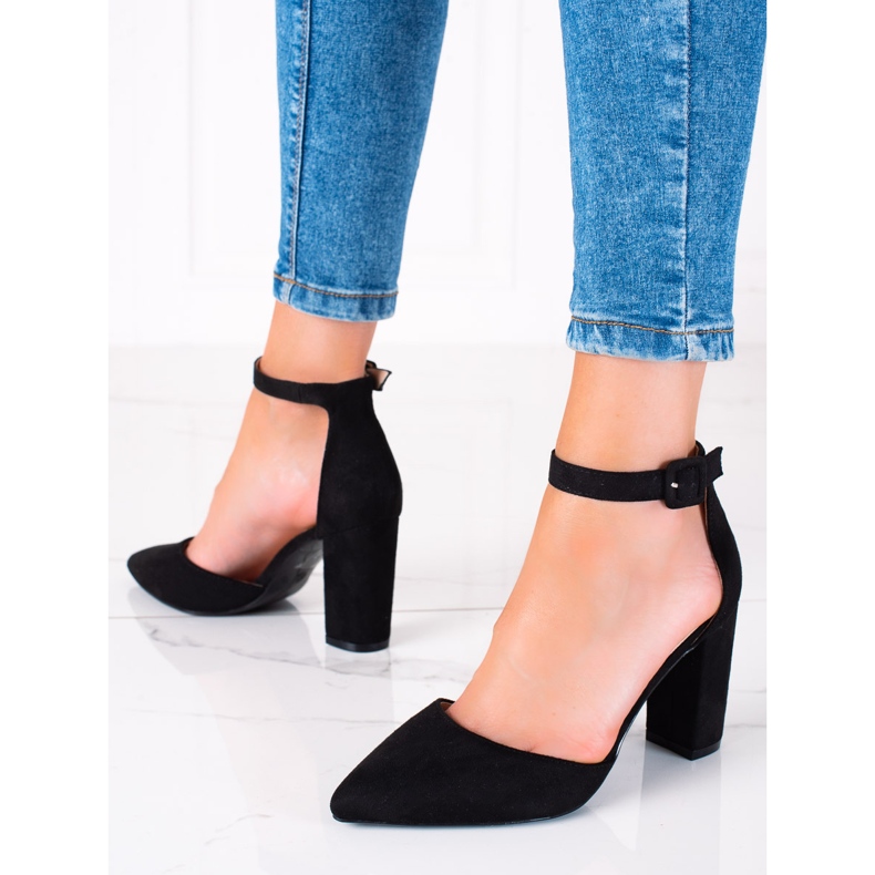 SHELOVET Suede Pumps On A Pillar black 1