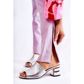 PA2 Leather Women's Slippers On Heel Silver Perry 1