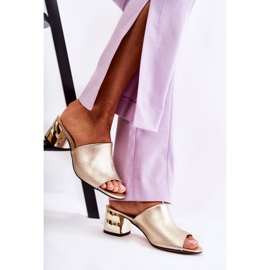 PA2 Leather Women's Slippers On High Heel Golden Perry 2