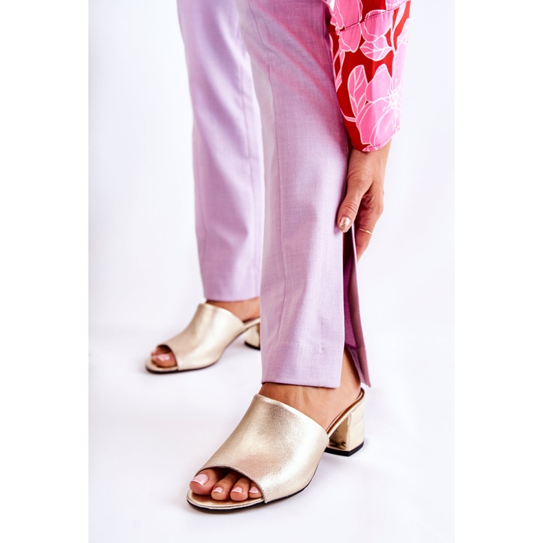 PA2 Leather Women's Slippers On High Heel Golden Perry 1 PA2 Leather Women's Slippers On High Heel Golden Perry 1